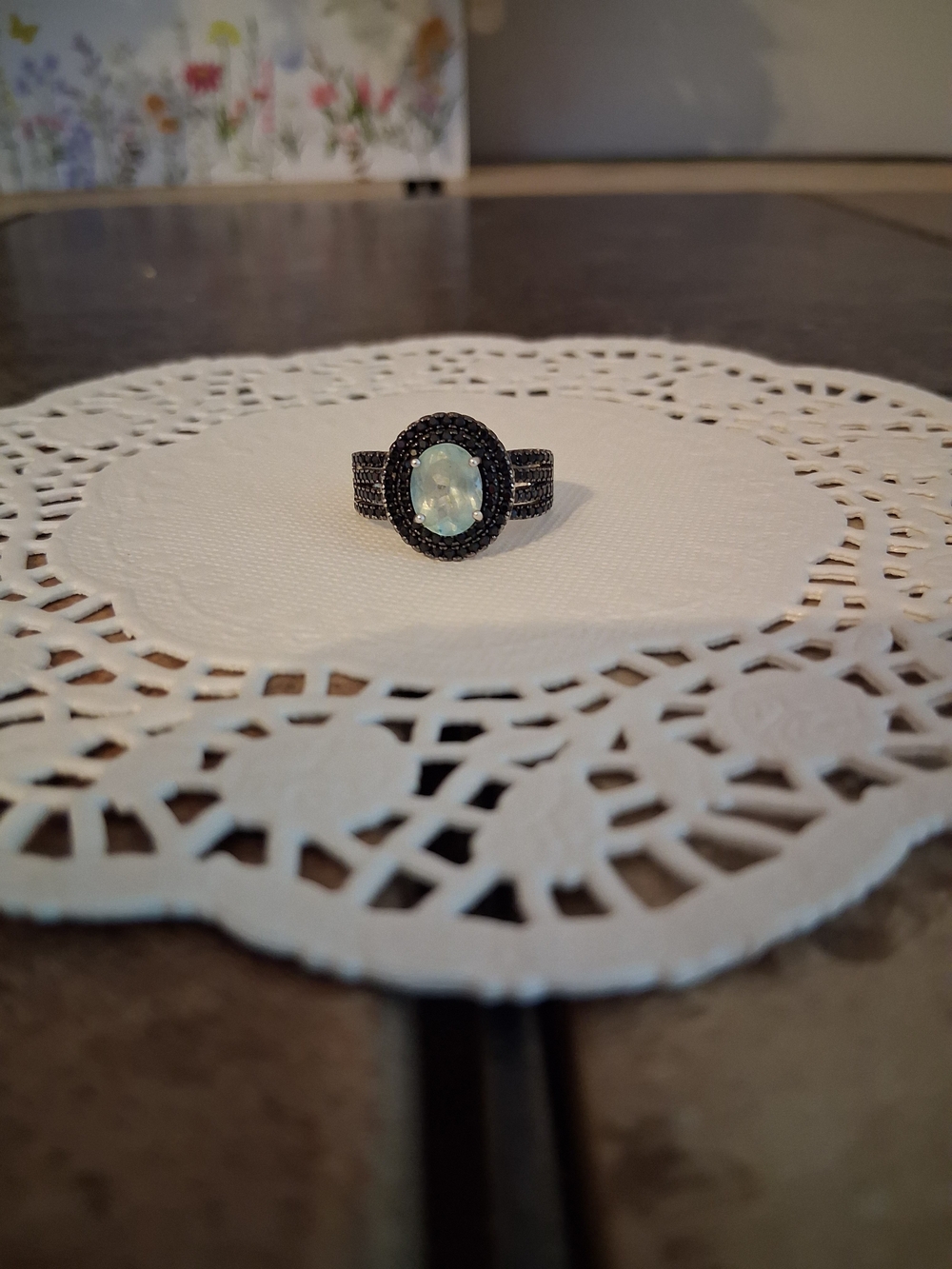Sterling Silver Halo-Style Ring with Oval Tanzinite Stone